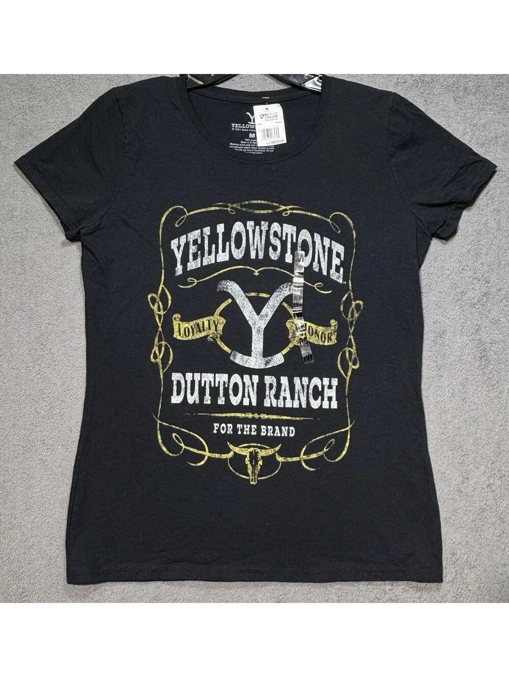 Yellowstone TV Show Dutton Ranch Tee Women’s Medium Black Western Graphic NWT‎